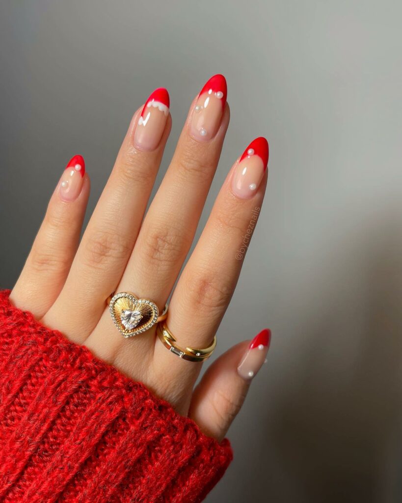 Classic Red and Nude Santa Hat Nails