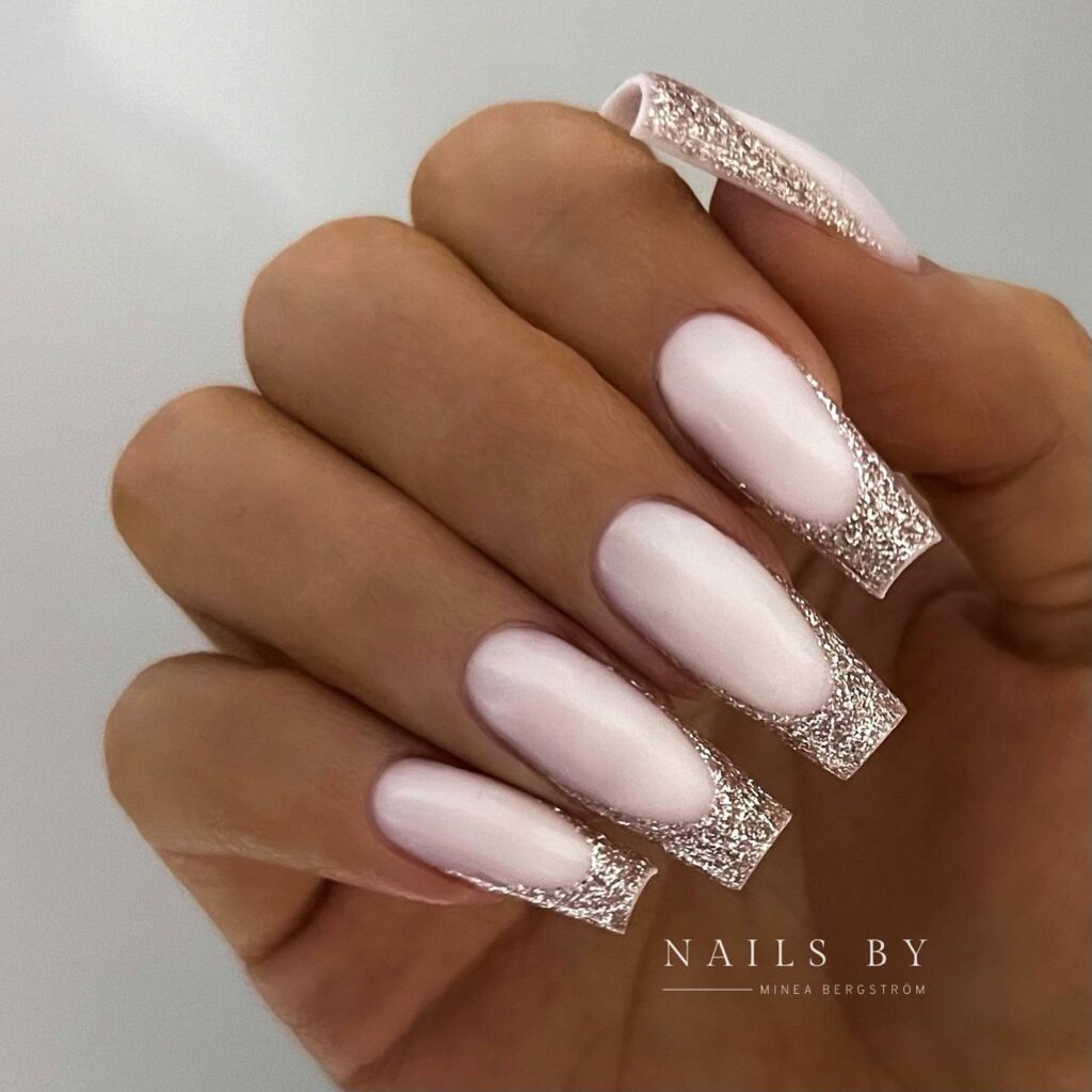 Classic Sparkling Silver French Nails