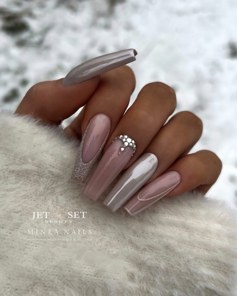 Coffin Silver French Nails