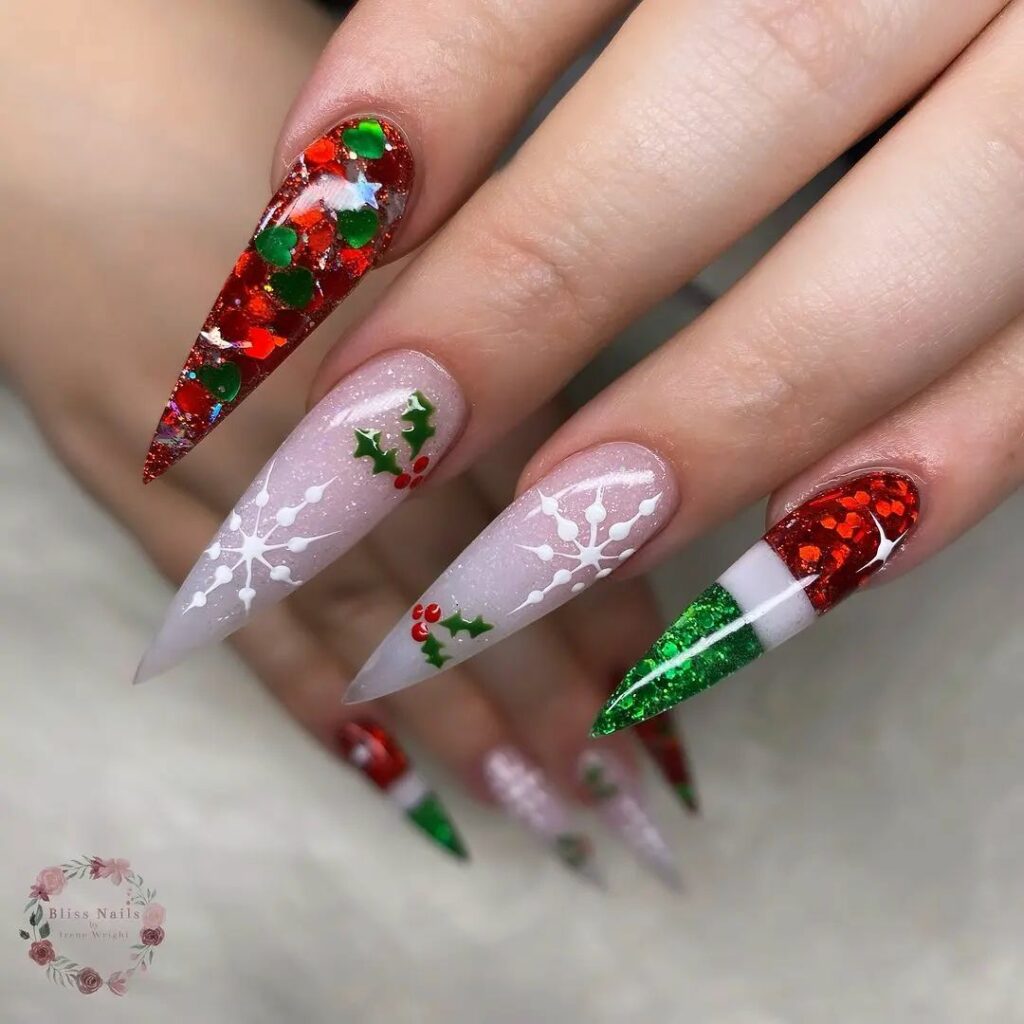 Dazzling Red and Green Christmas Nails