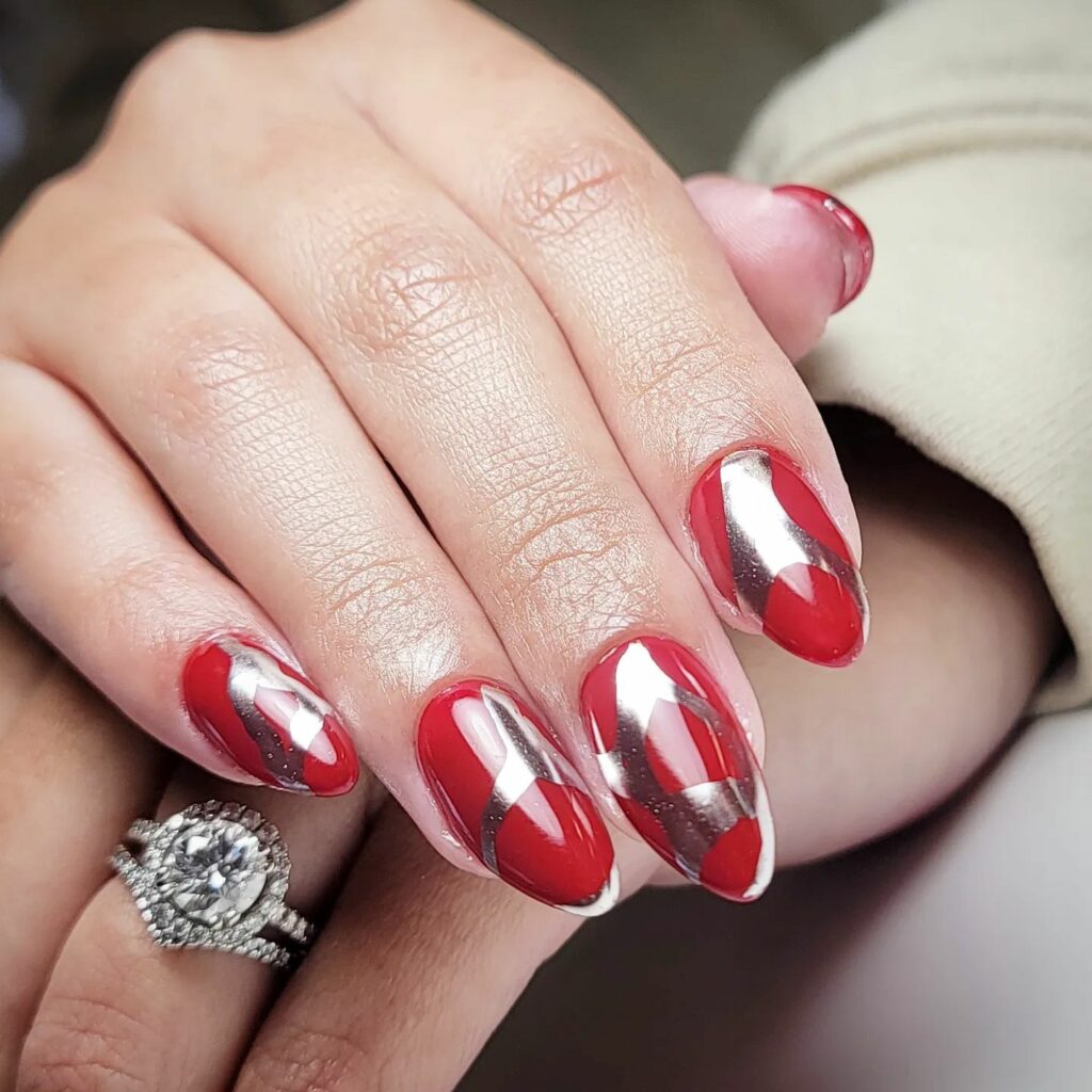 Dynamic Duo of Red and Silver Nails