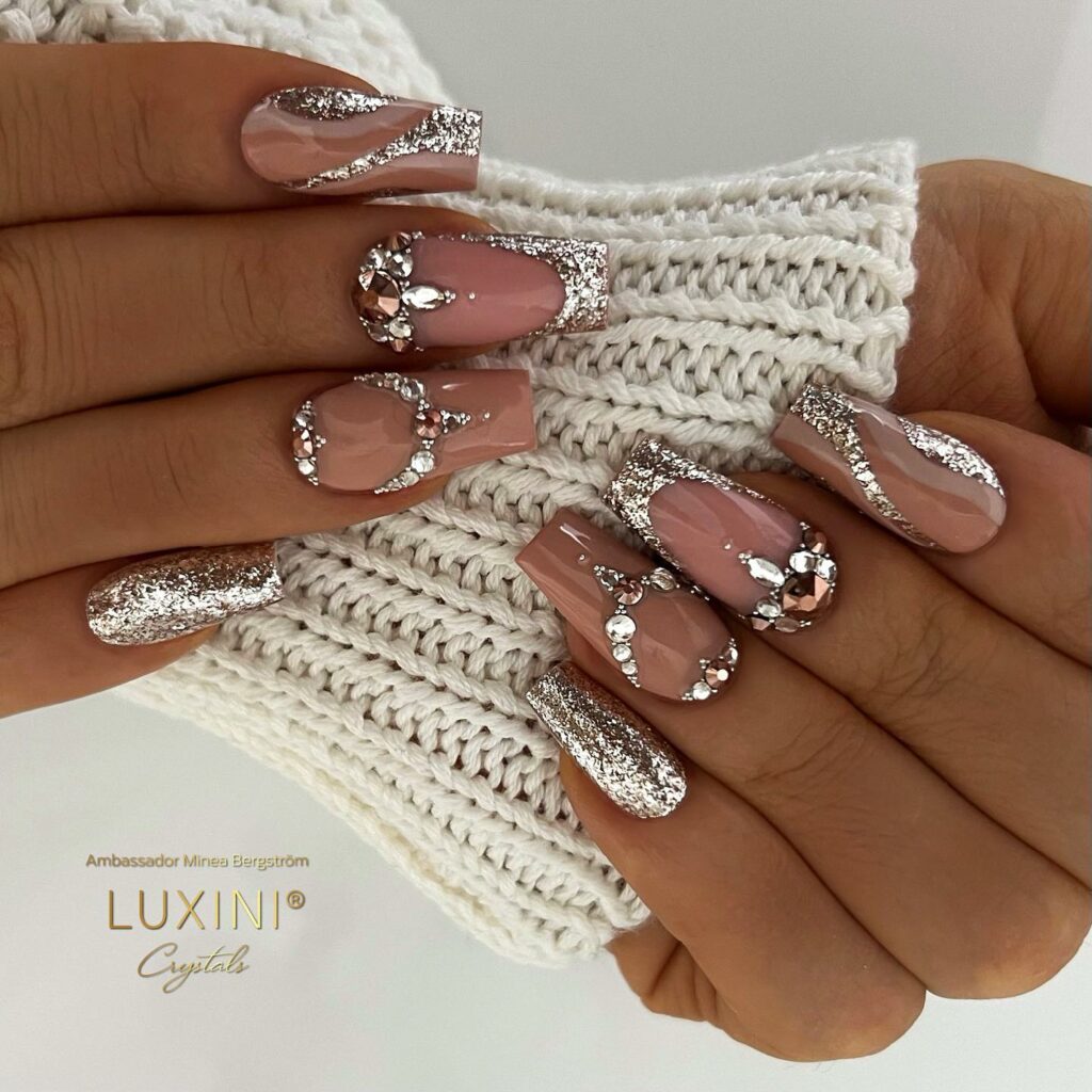 Elegant Sparkle Silver Christmas Nails