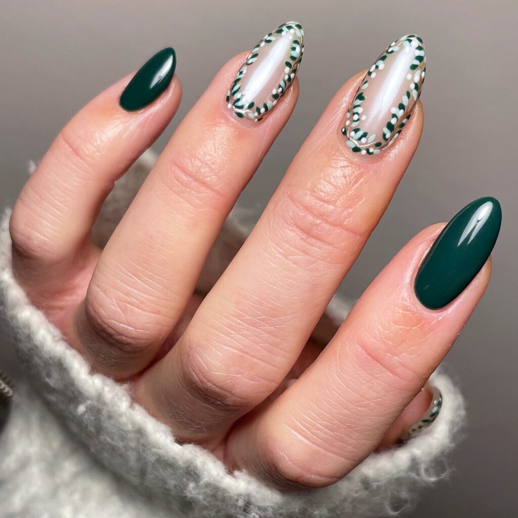 Enchanting Green Mistletoe Nails