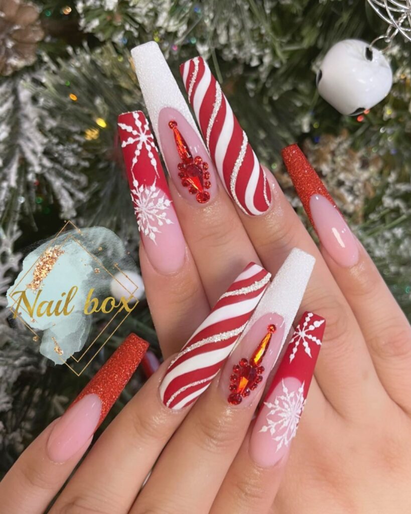 Festive Red Christmas Coffin Nails
