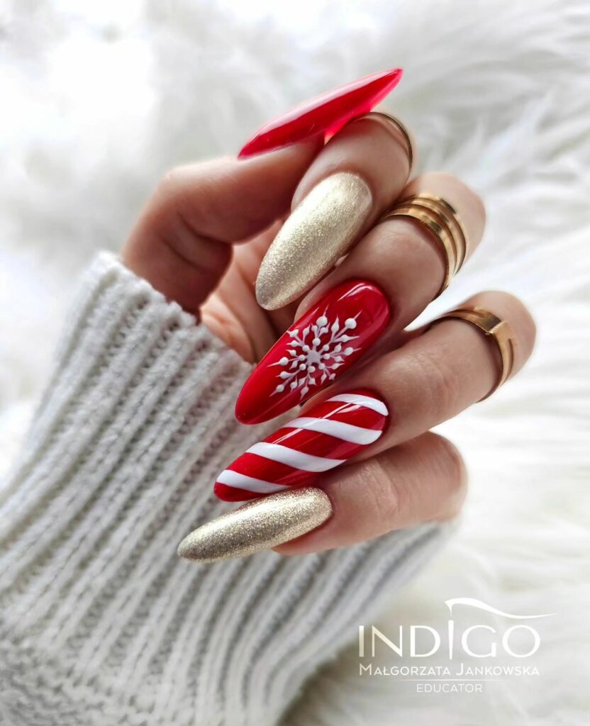 Festive Red and Gold Christmas Nails