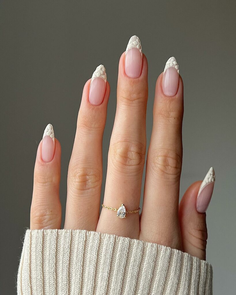 French Snowflakes Nude Christmas Nails