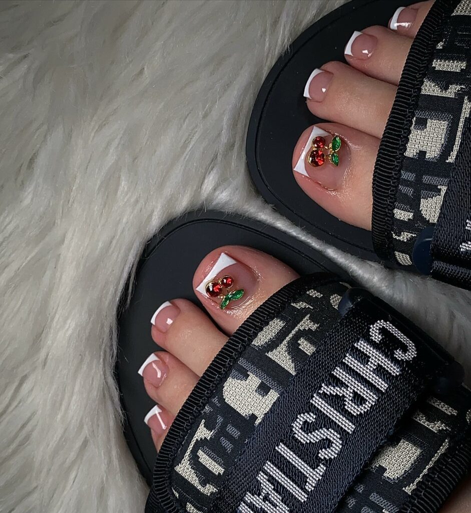 French Tips with a Festive Acrylic Pedicure