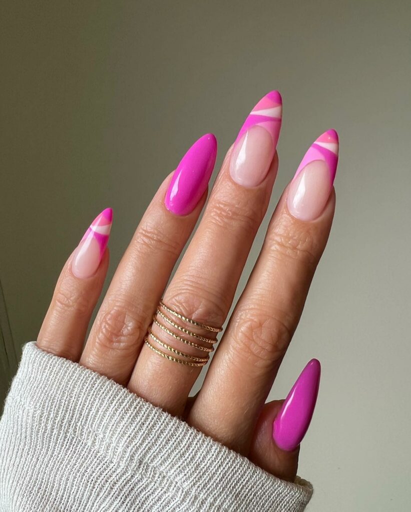 Funky Almond Hot Pink French Nails