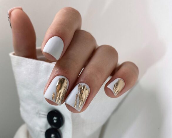 30 Latest White And Gold Nail Ideas To Try In 2024   Gold French Mani 585x470 