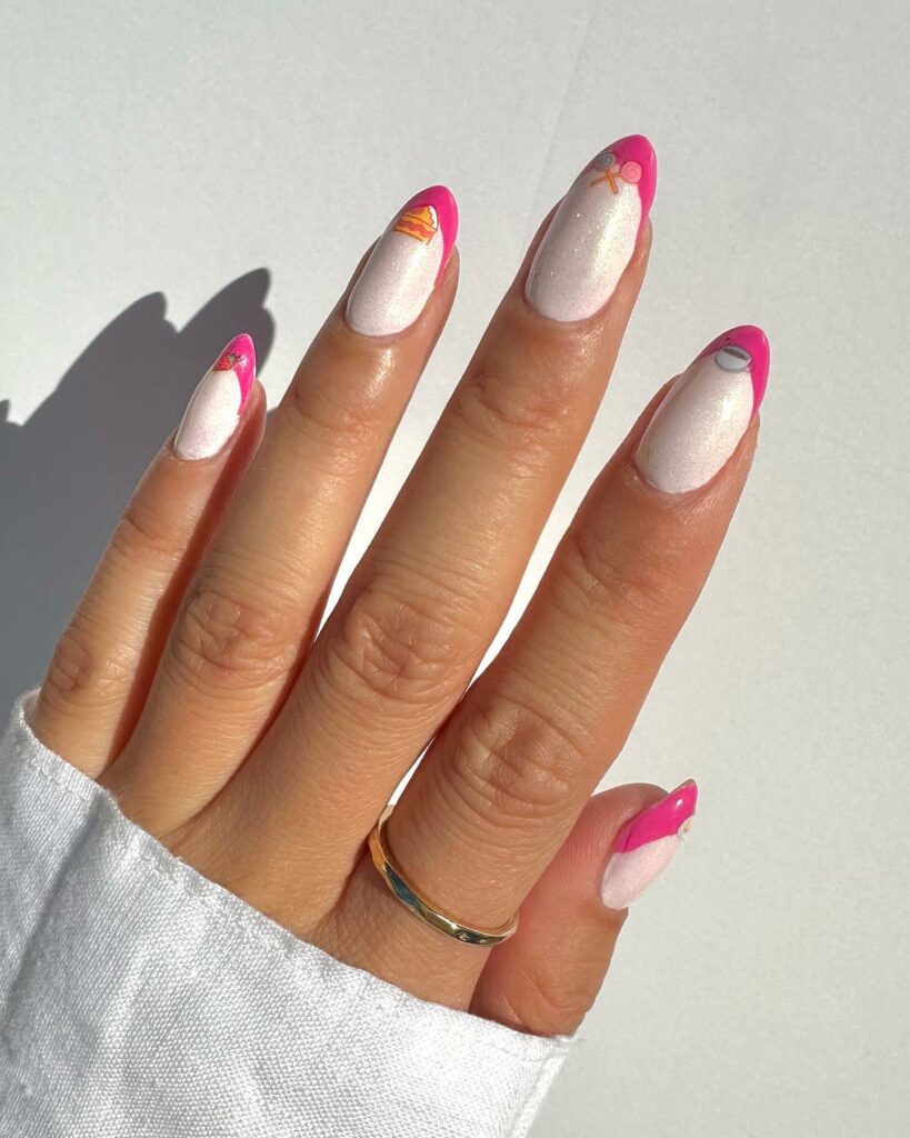 Hot Pink French Nails with a Unique Artistic Twist