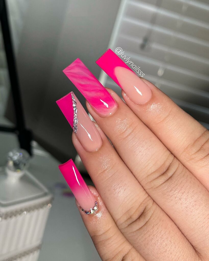 Hot Pink French and Nude Nails