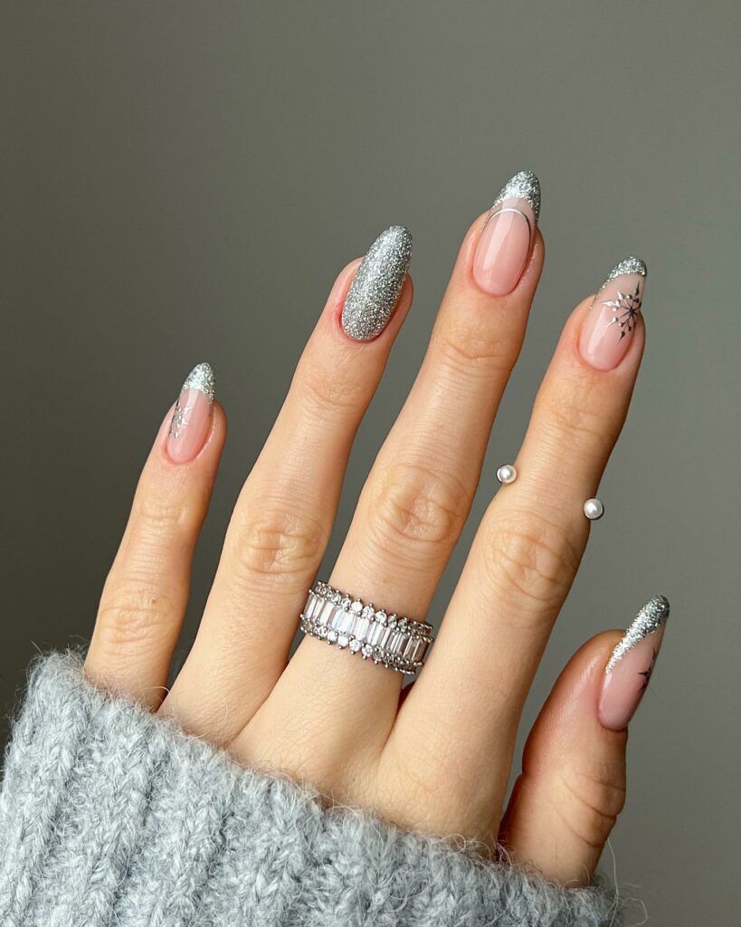 Luxurious Silver French Nails