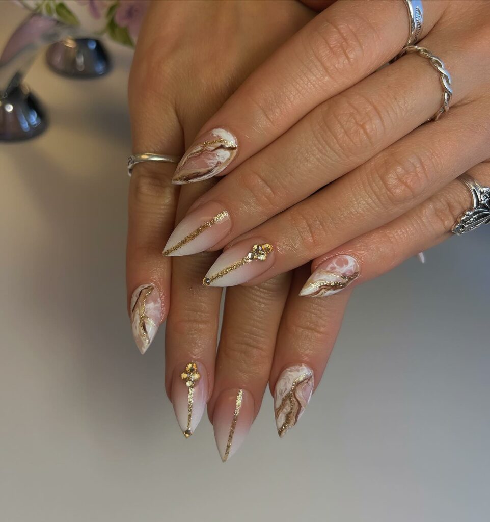 Marble Accents on Short Stiletto Nails