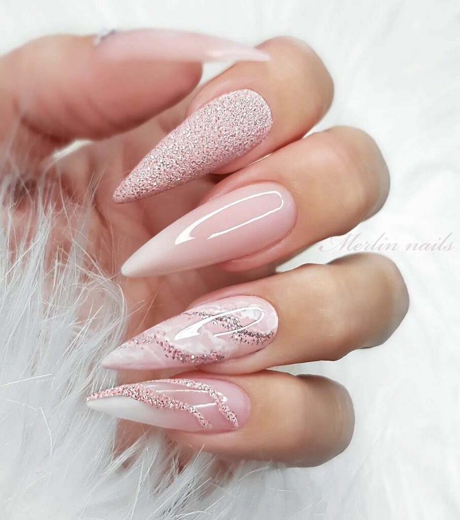 Marble Blush Pink Stiletto Christmas Nails