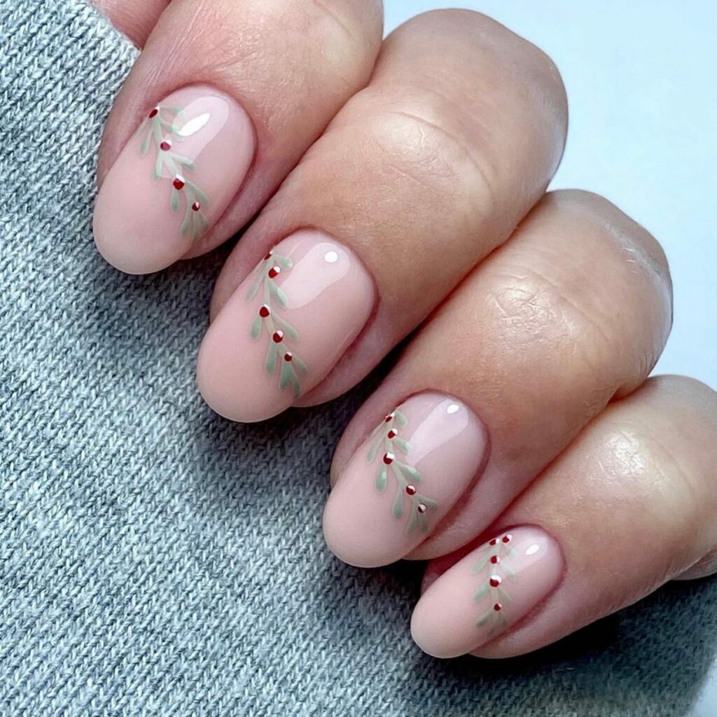 Minimalist Festive Mistletoe Nails