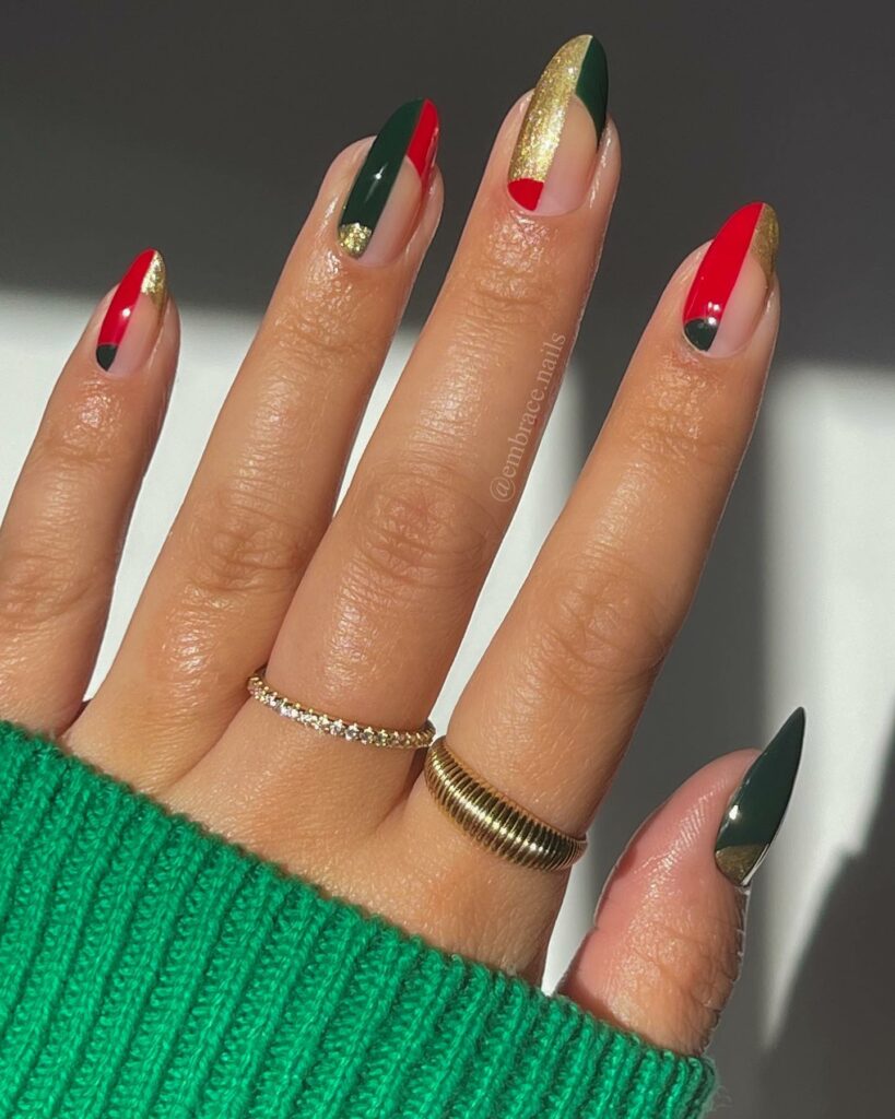 Chic with Red, Green, and Gold Christmas Nails