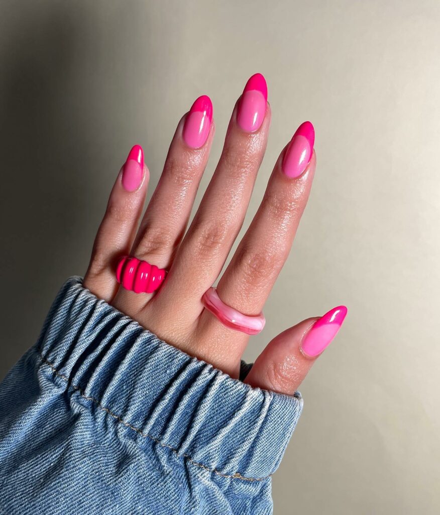 Monochrome Hot Pink French Nails