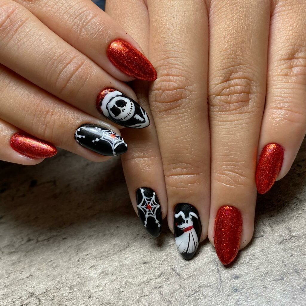 Nightmare Before Christmas Red and Black Nails