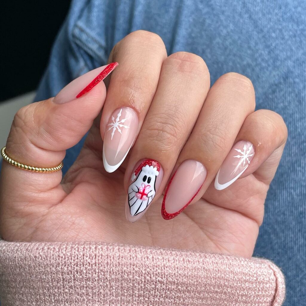 Playful Patterns on Nude Christmas Nails