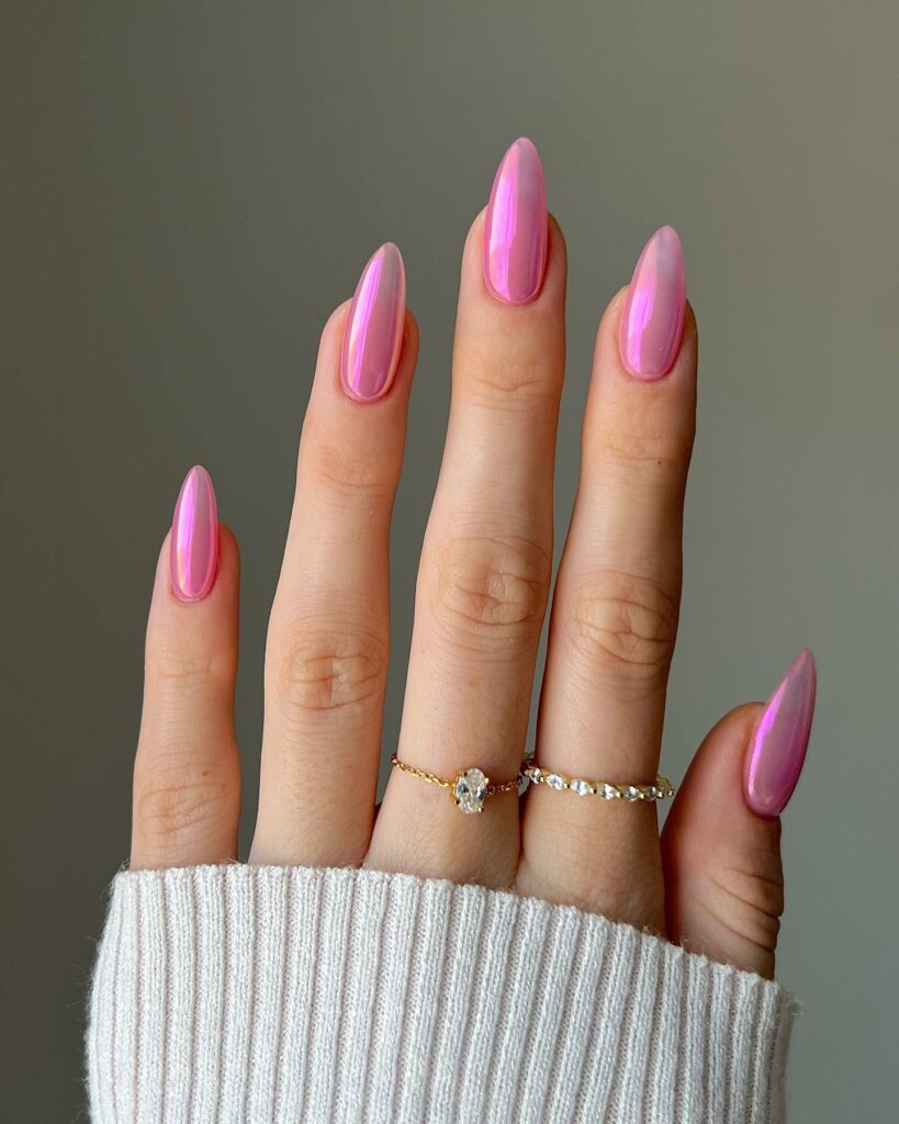 Sugary Sheen of Pink Glazed Chrome Nails