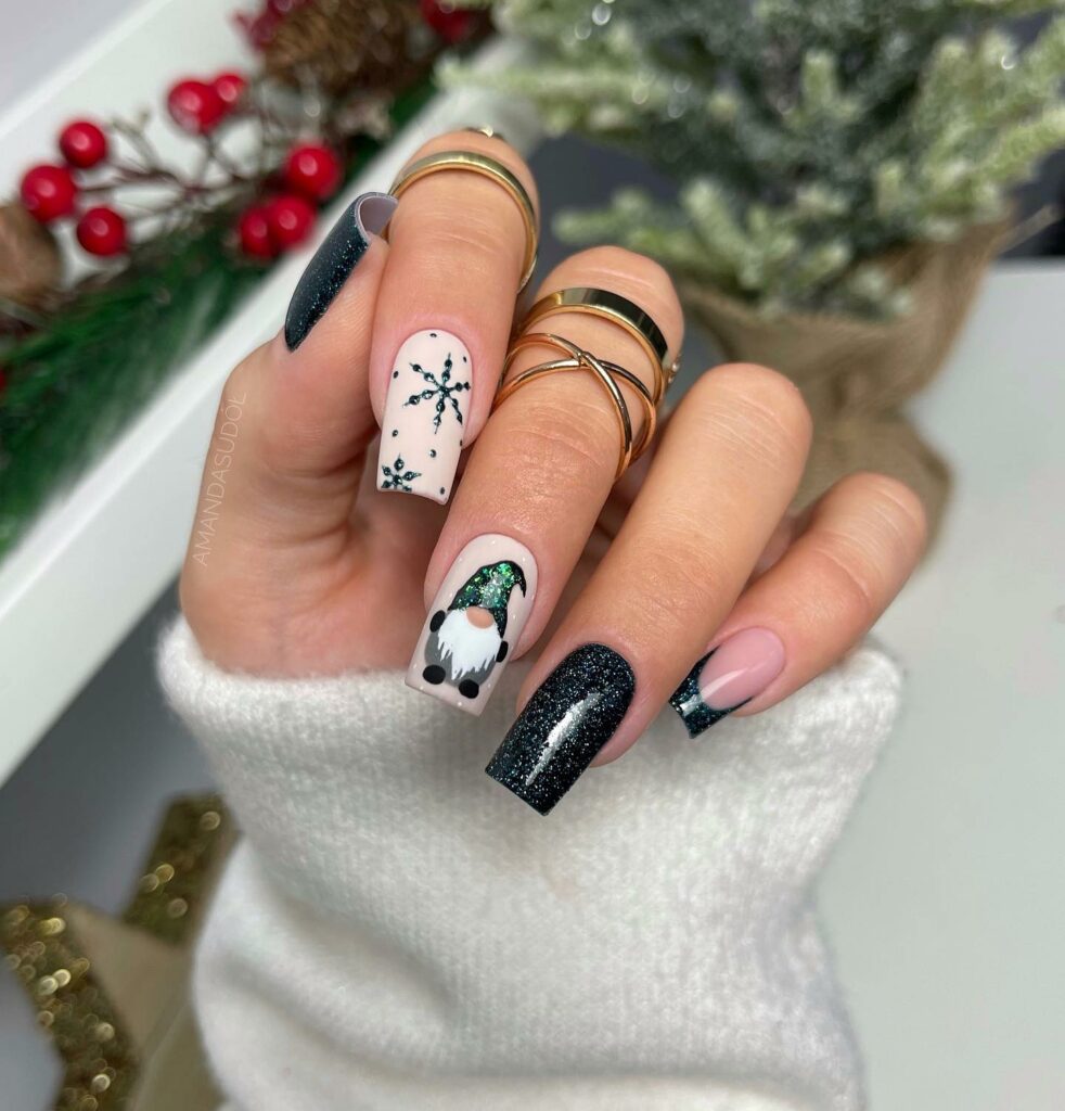 Playful Black and White Christmas Nails
