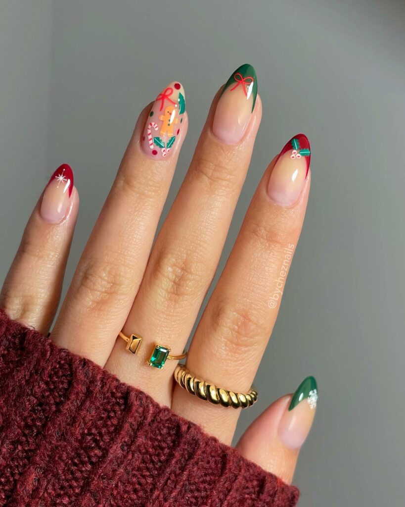 Playful Mistletoe Nails with a Pop of Color