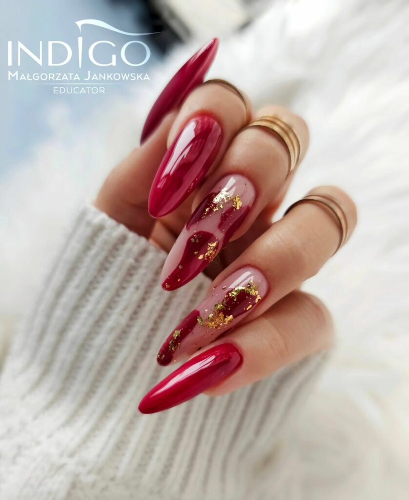 Red and Gold Foil Christmas Nails