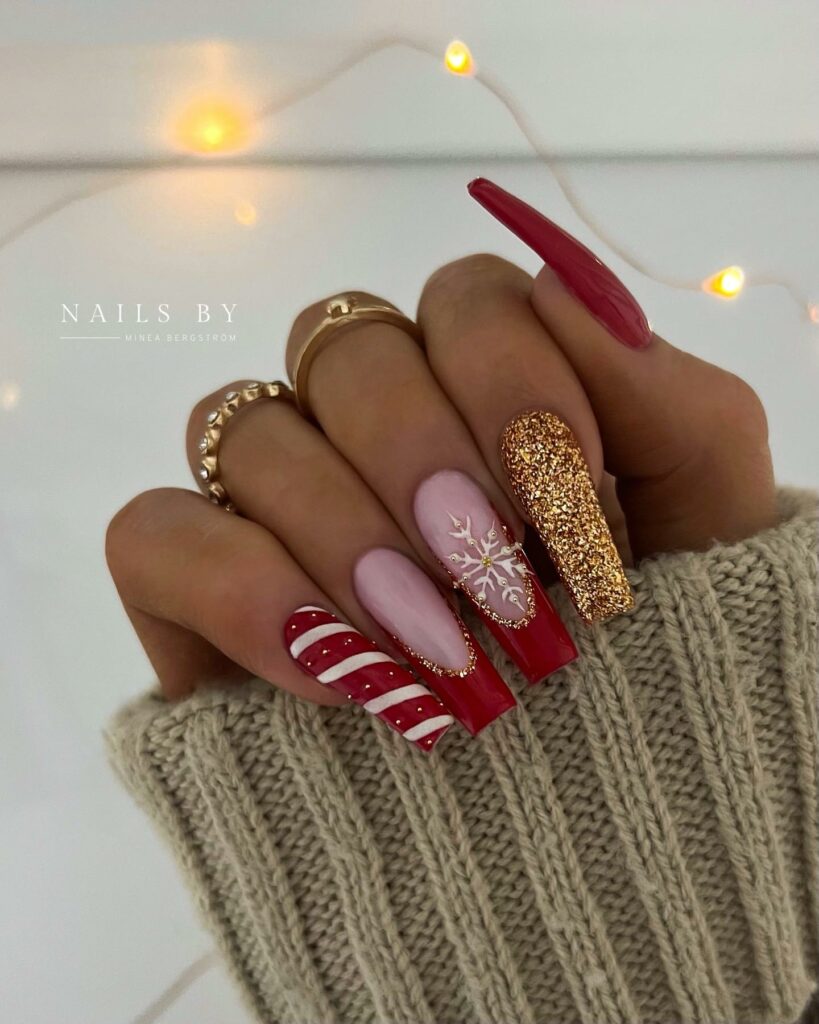 Red and Gold Nails with a Christmas Twist