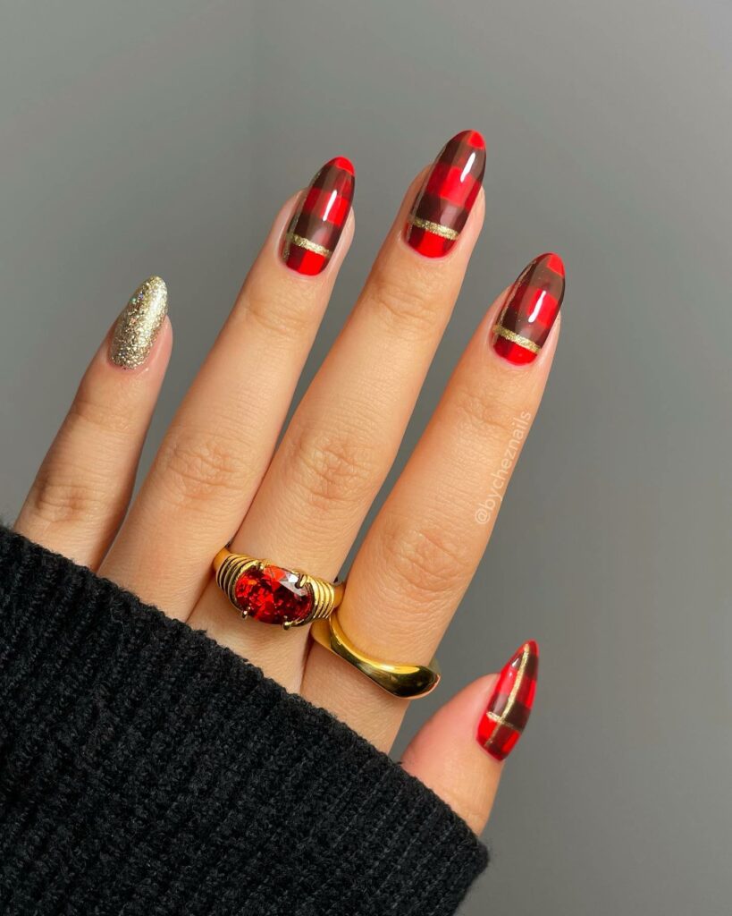 Red and Gold Nails with a Modern Twist