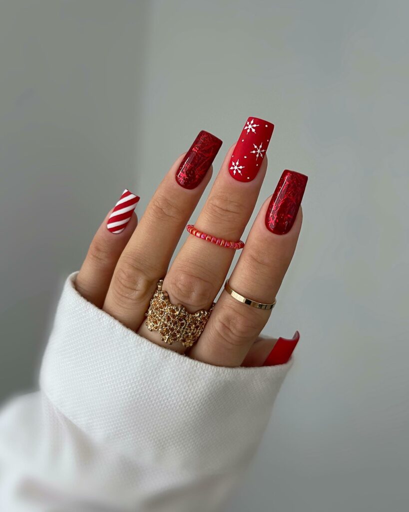 Classic Red and White Christmas Nails