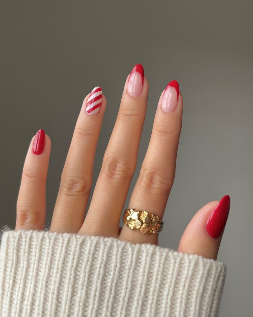 Short Christmas French Nails with Holiday Flair