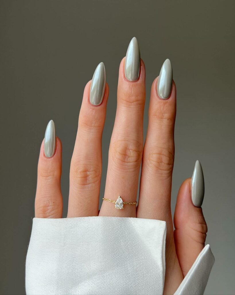 Futuristic Edge of Silver Chrome Nails