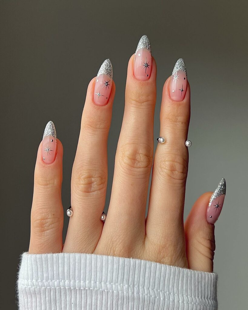 Silver French Nails with a Stellar Accent