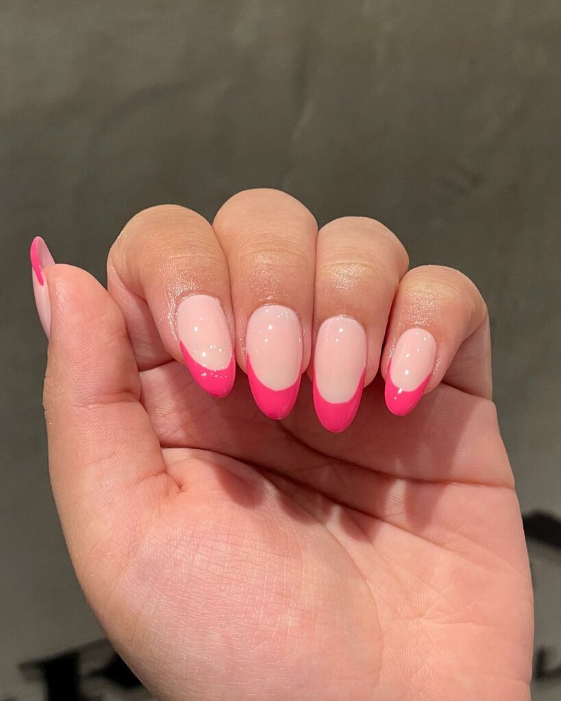 Simple Hot Pink French Nails