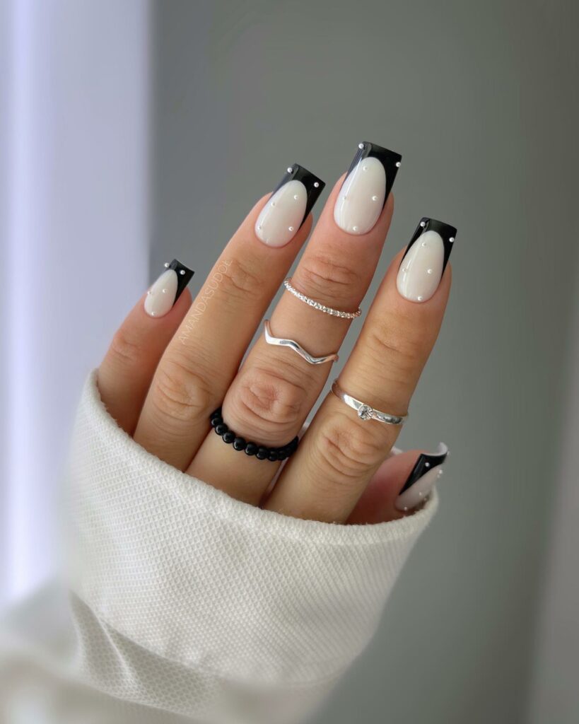 Sleek Black and White French Christmas Nails