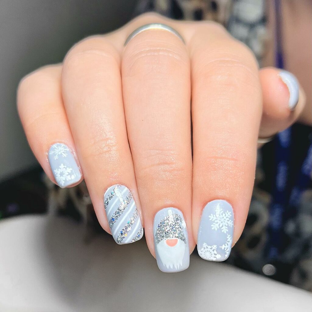 Soft Grey Christmas Nails with Glitter