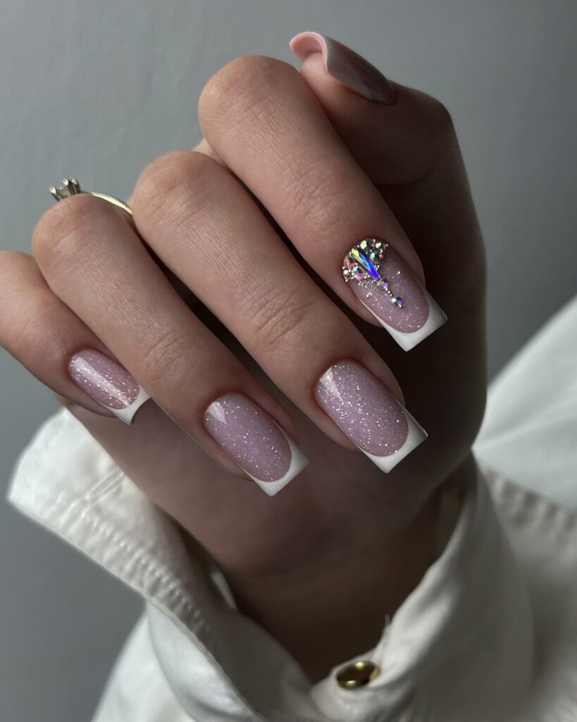 Sparkling Nude Christmas Nails