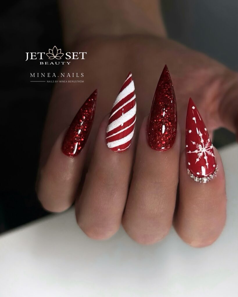 Sparkling Red Stiletto Christmas Nails