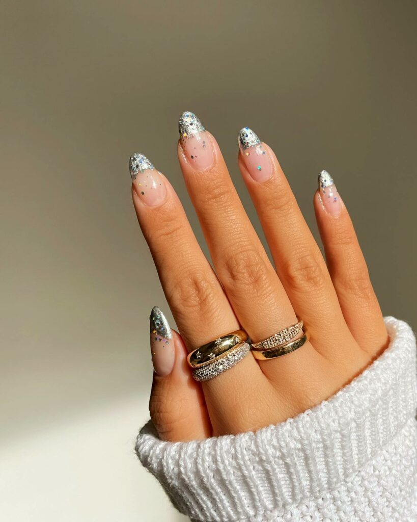 Sparkling Silver French Nails