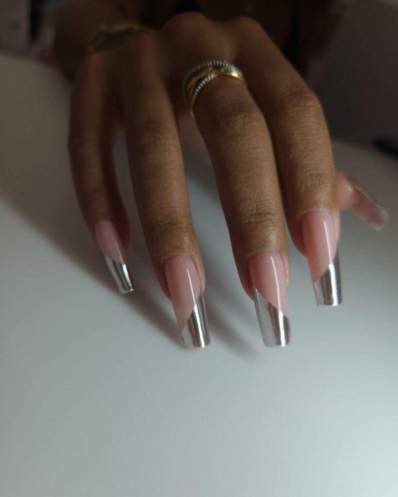 Square Silver French Nails