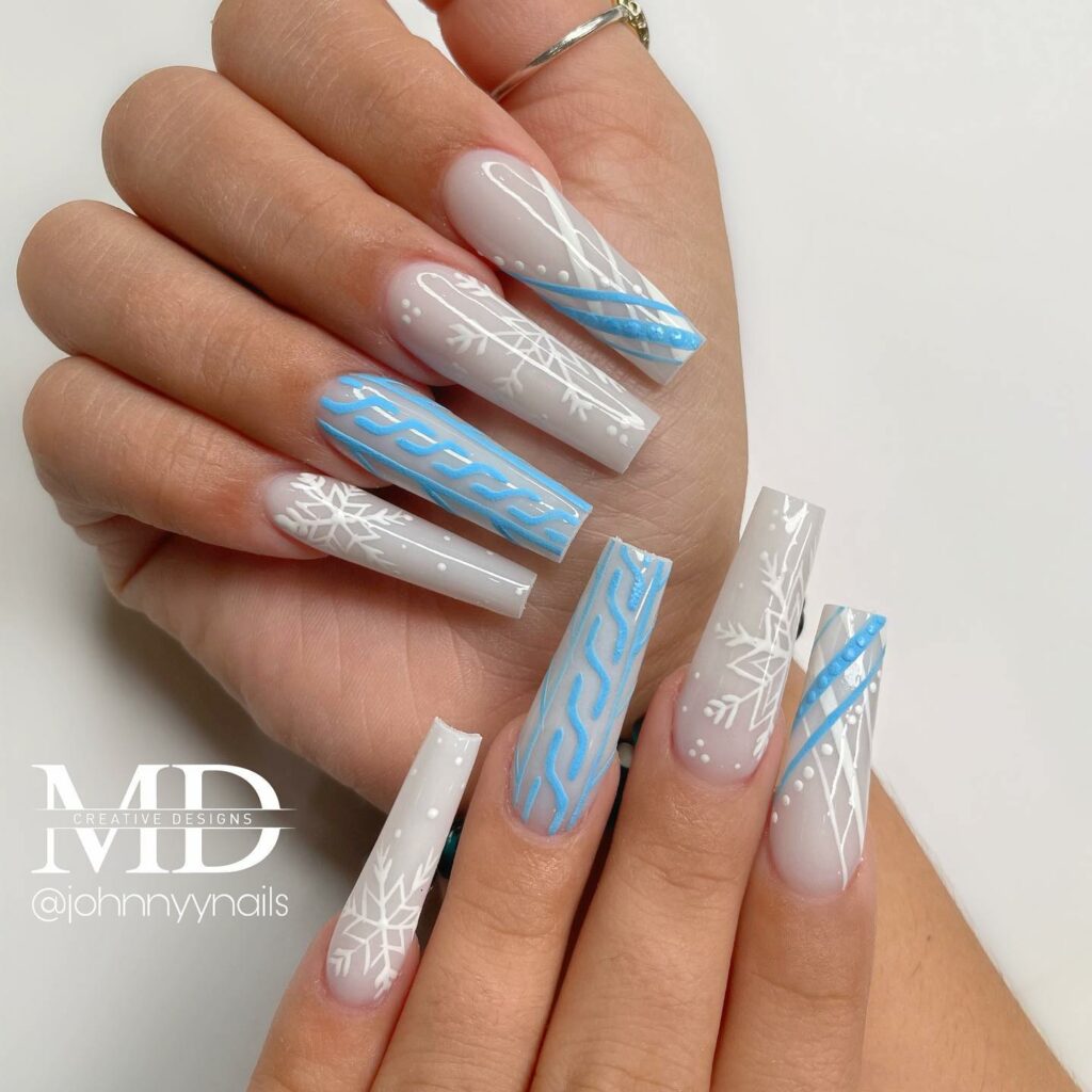 Sweater Inspired Light Blue Christmas Nails