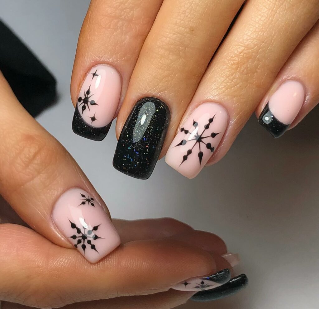 Holiday Glamour with Black Christmas Nails