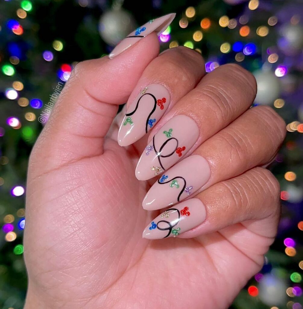 Whimsical Christmas Lights Nails