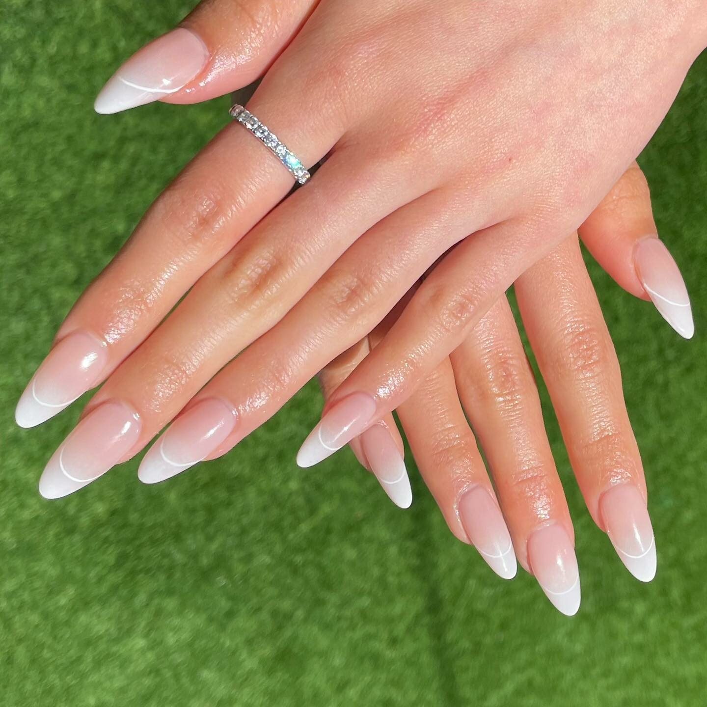 Nude And White Almond Nail
