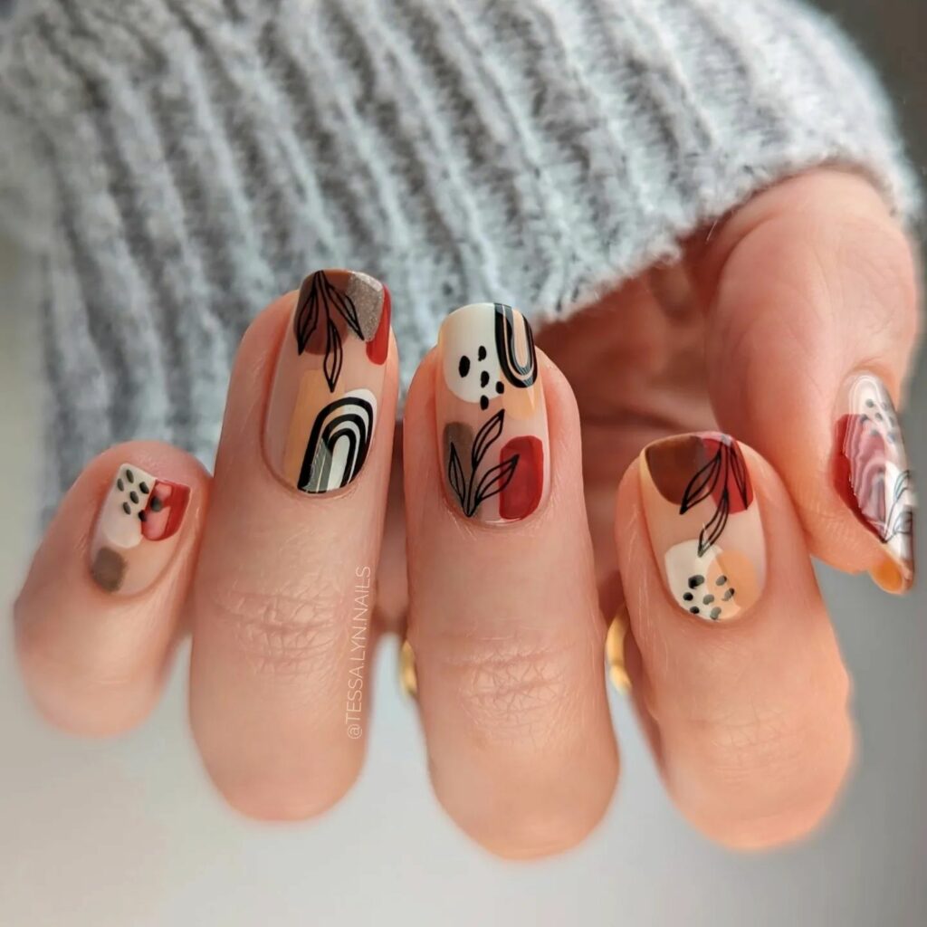 Abstract Harmony: A Fusion of Geometric Shapes and Organic Lines in Nail Art Masterpiece