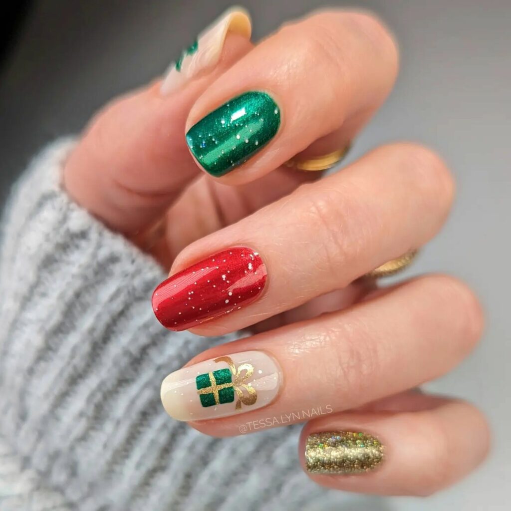 Festive and Bold: Abstract Nail Art Creates a Captivating Mix of Patterns and Textures