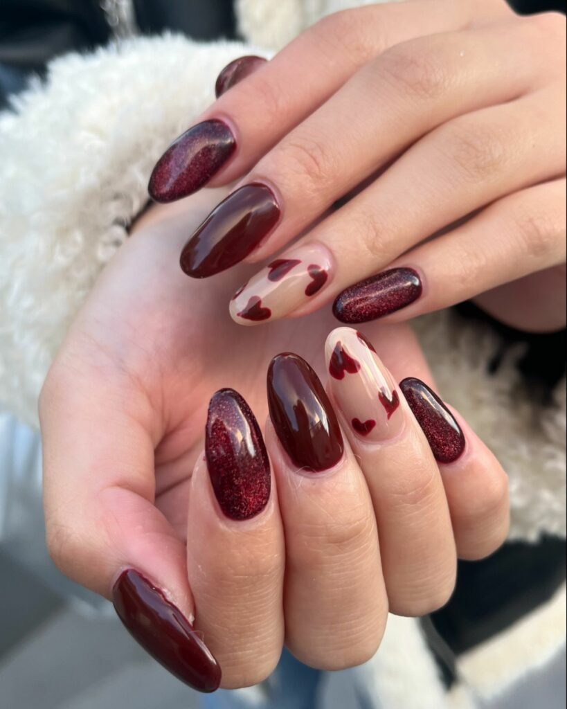 Burgundy Bliss with Shimmering Hearts