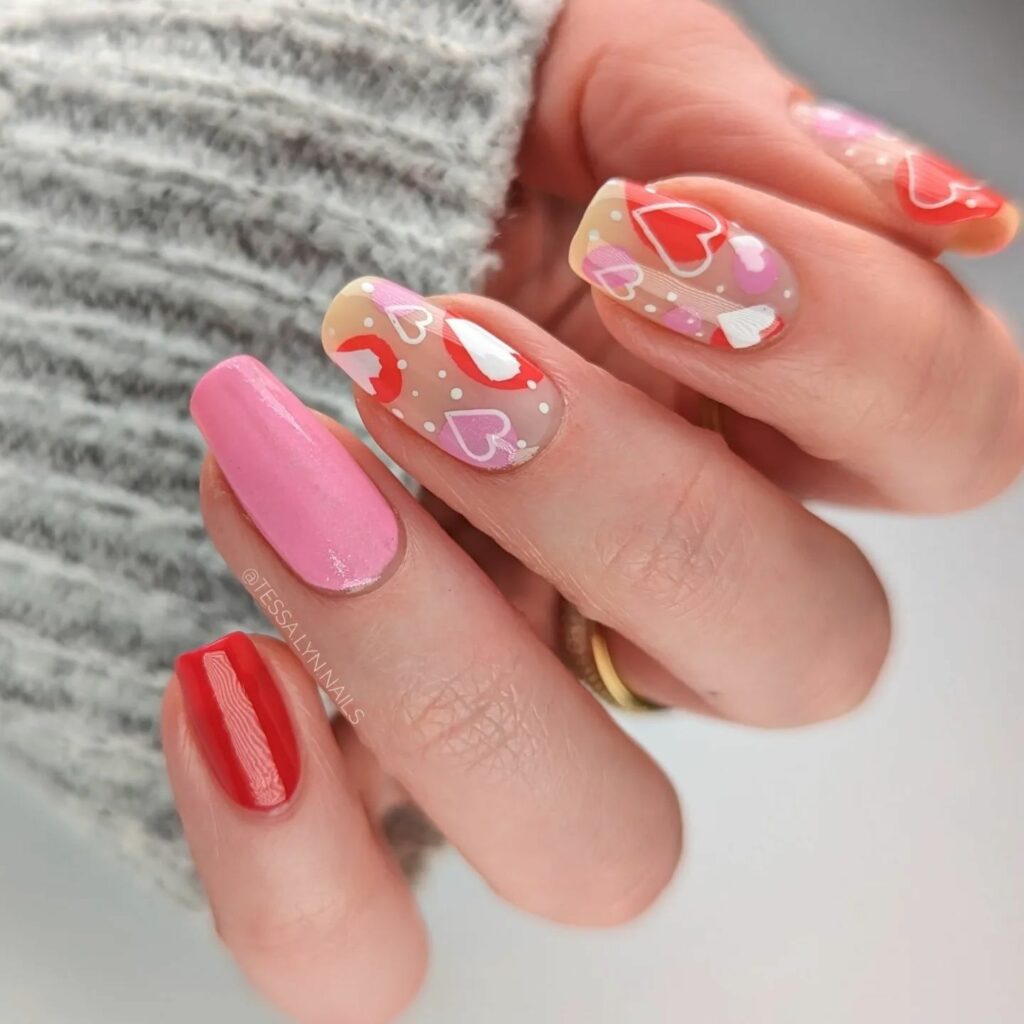 Whimsical Heart-shaped Abstract Nail Art: A Playful Expression of Creativity