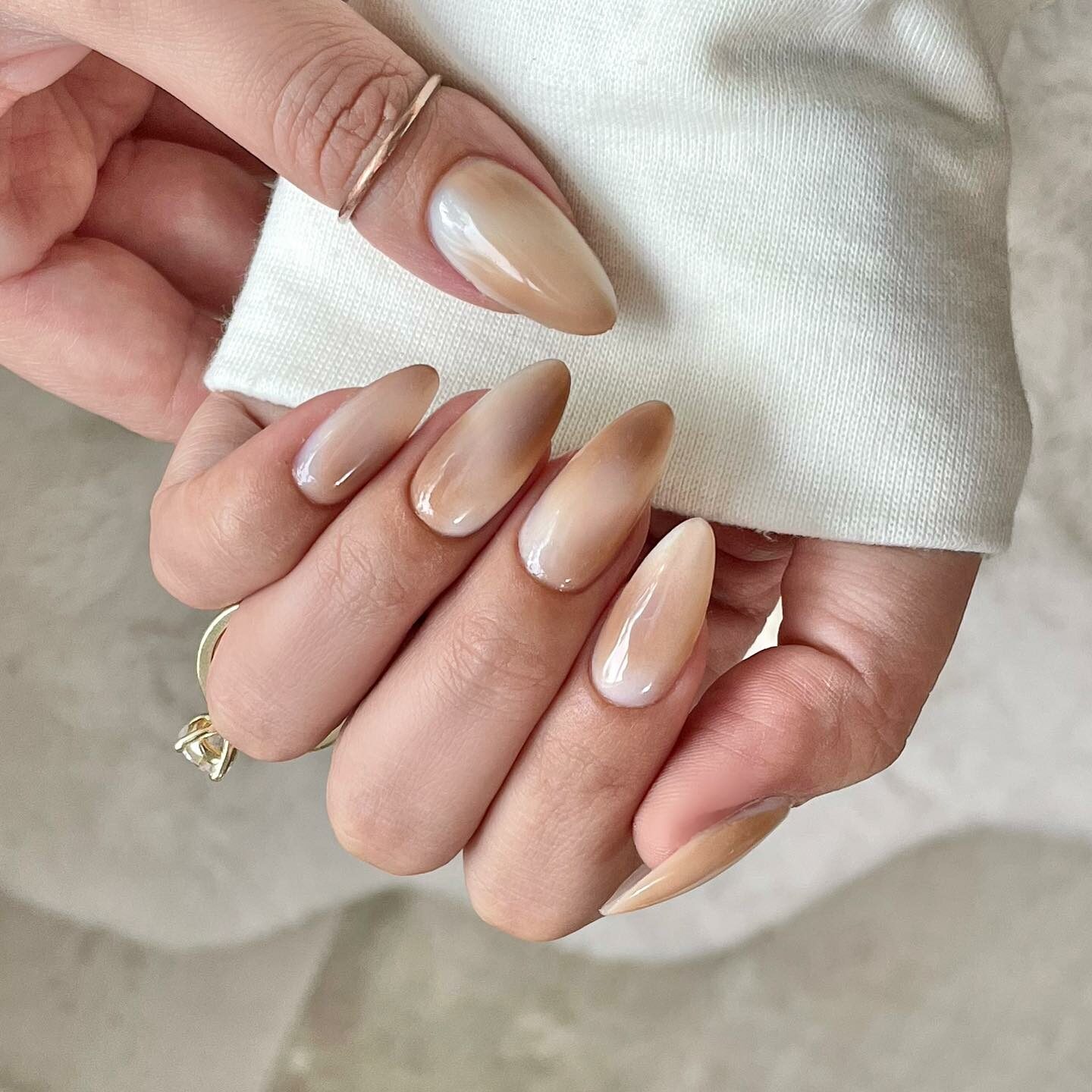 Coffee-Inspired White Almond Nails