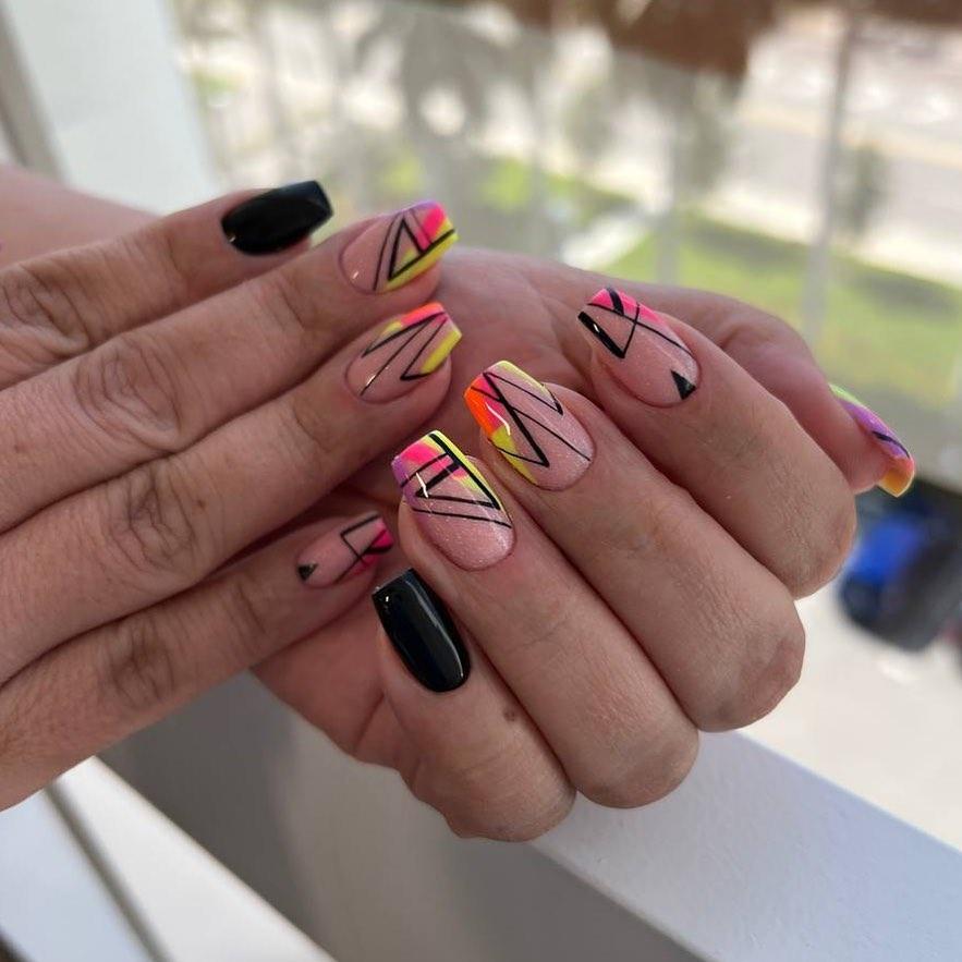 Lines Play: Intricate Lines Manicure with Pop of Color